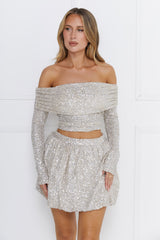 Shiny Side Bubble Mini Skirt Beige