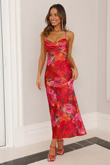 On A Escape Satin Midi Dress Red