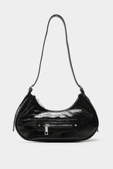 Moto Bag Black Croc Silver