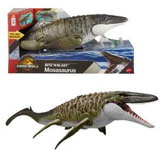 Jurassic World Rebirth Bite N Blast Mosasaurus Action Figure And Mini Dilophosaurus, Dinosaur Toy
