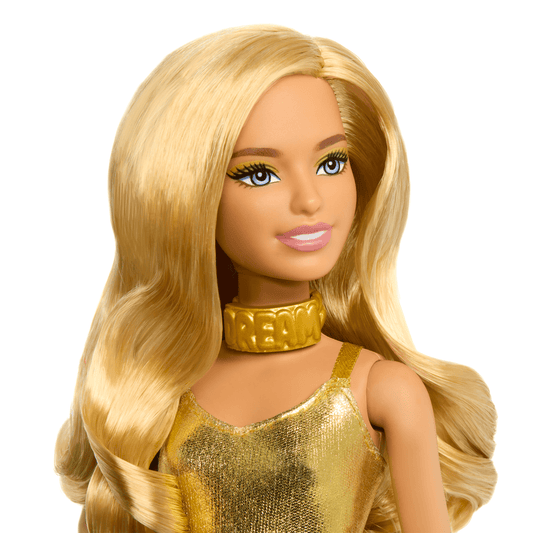 Barbie Fashionistas Doll #222, Petite With Blonde Wavy Hair, Golden Jumpsuit, 65th Anniversary