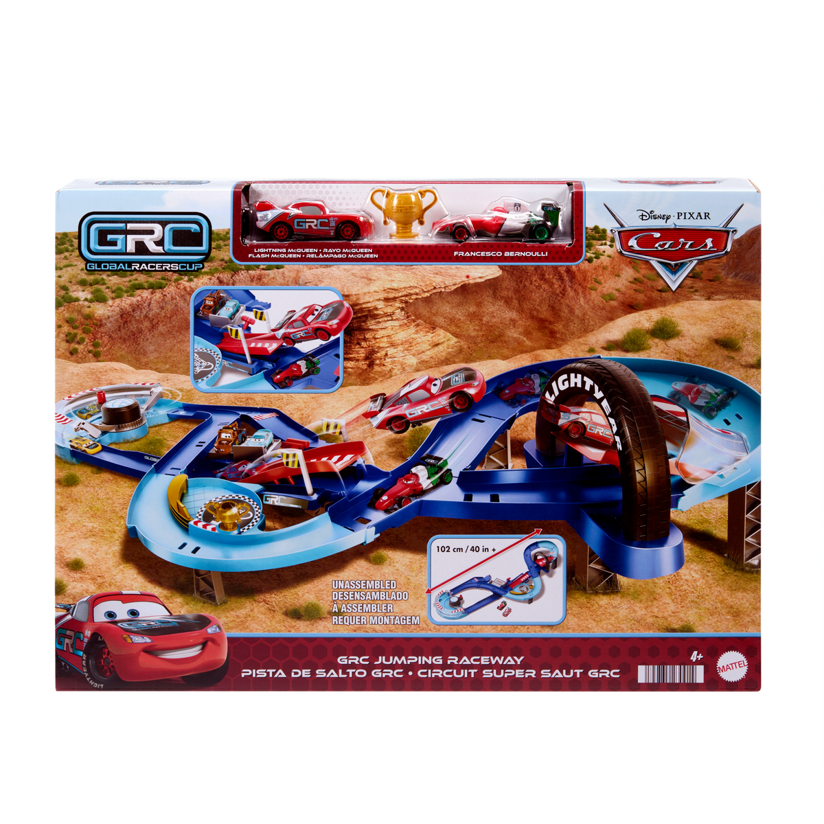 Disney And Pixar Cars Grc Jumping Raceway Playset With 2 Toy Vehicles, Includes Lightning Mcqueen