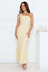 Velour Glow One Shoulder Maxi Dress Yellow