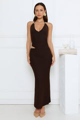 Midnight Élan Halter Maxi Dress Brown