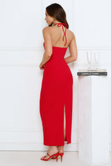 Flower Fling Halter Maxi Dress Red