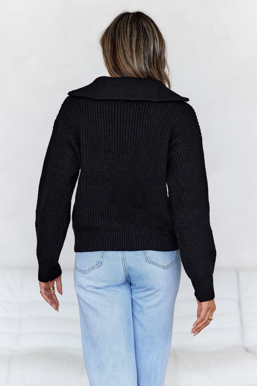 Snowfall Knitted Half Zip Sweater Black