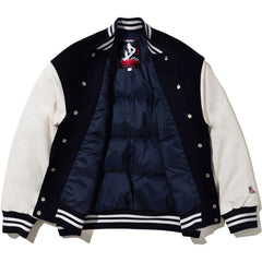 BAPE BY KAZUKI KURAISHI MULTI LOGO VARSITY DOWN JACKET MENS