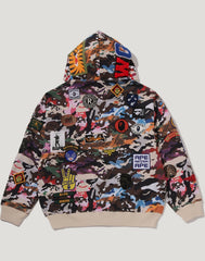 HYBRID CAMO MULTI BADGE SHARK RELAXED FIT FULL ZIP HOODIE MENS