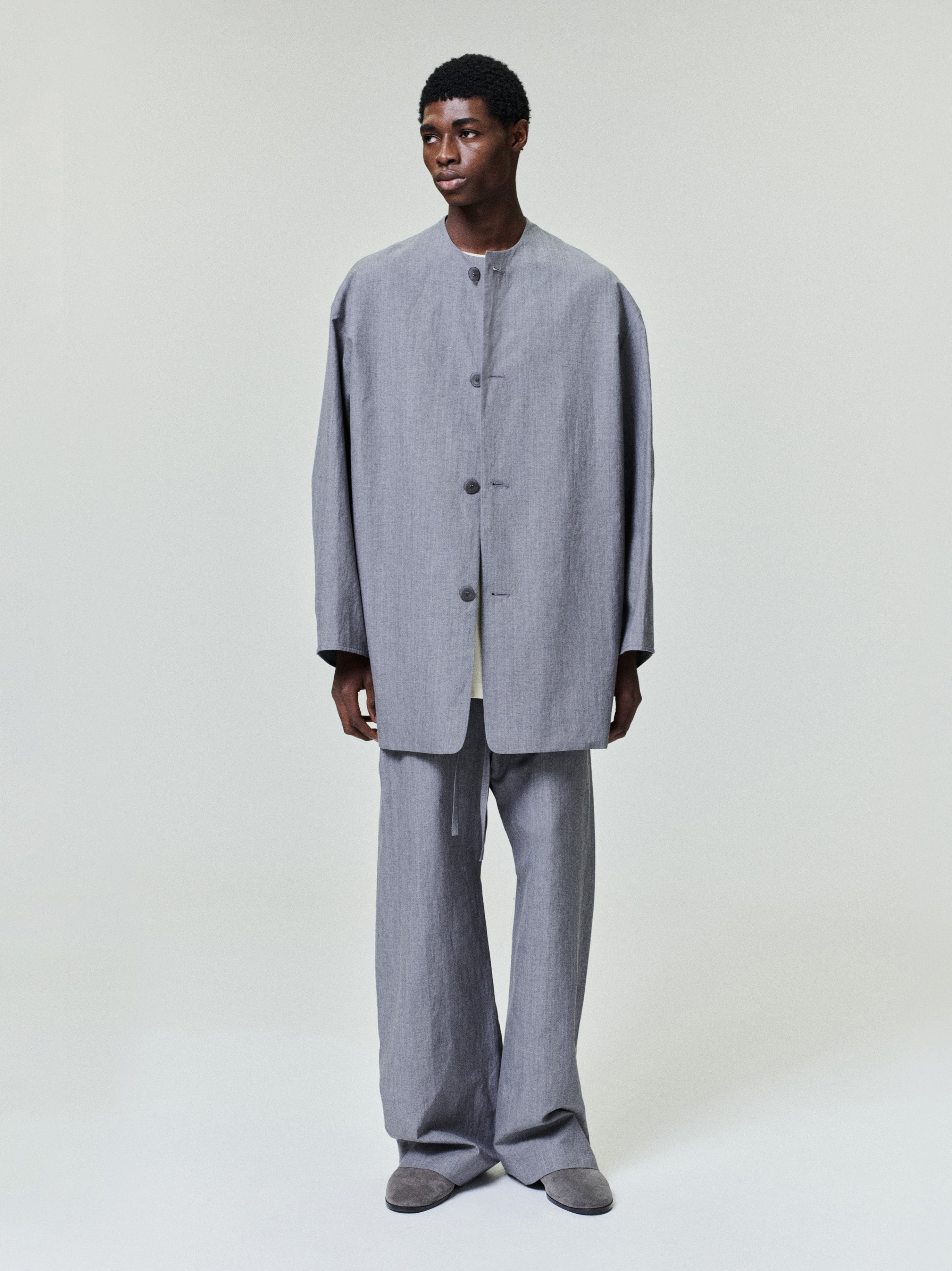 Wool Linen Collarless Sport Jacket