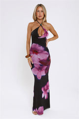 Midnight Blossoms Halter Maxi Dress Floral