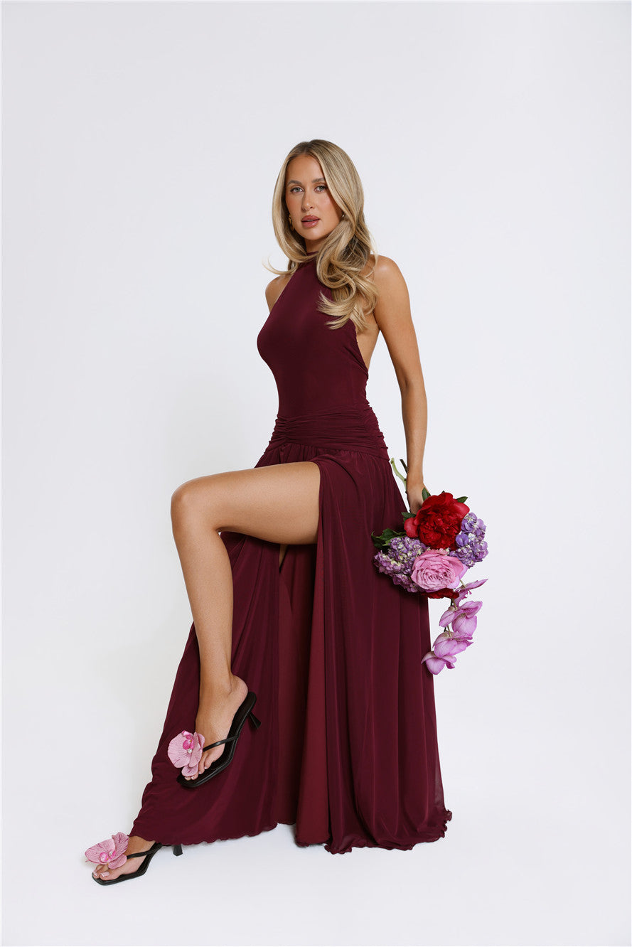 Sundown Soul Halter Midnight Blossoms Maxi Dress Plum
