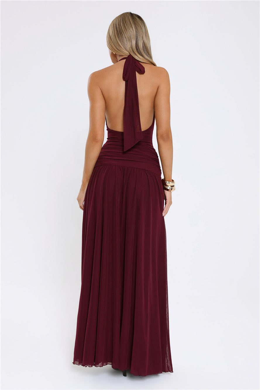 Sundown Soul Halter Midnight Blossoms Maxi Dress Plum