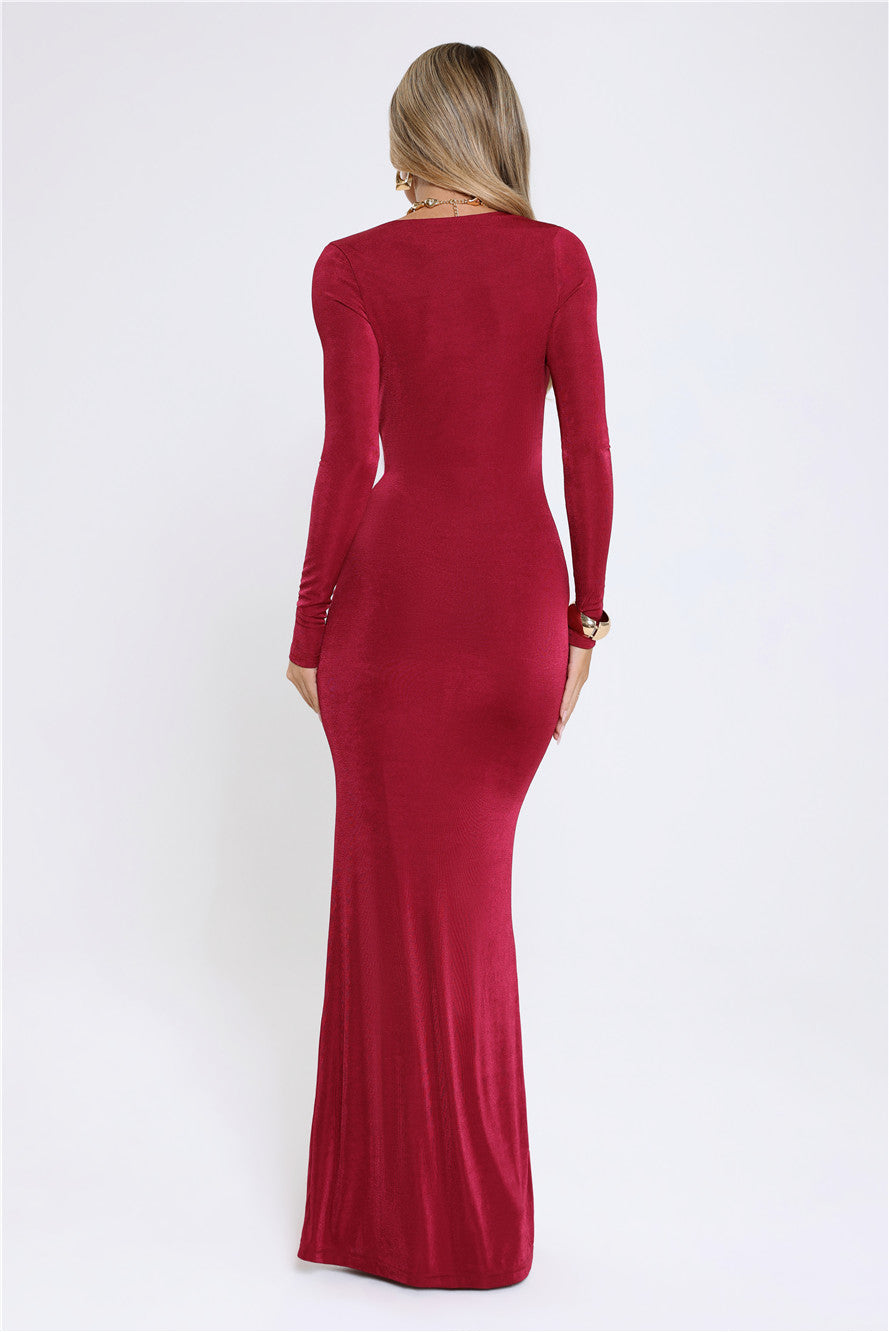 Stare Worthy Long Sleeve Maxi Dress Berry