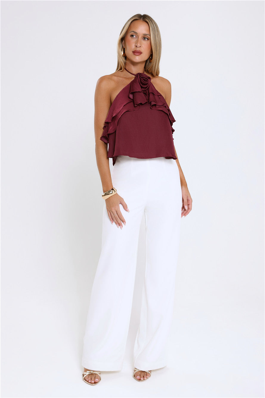 Floral Pop Halter Top Merlot