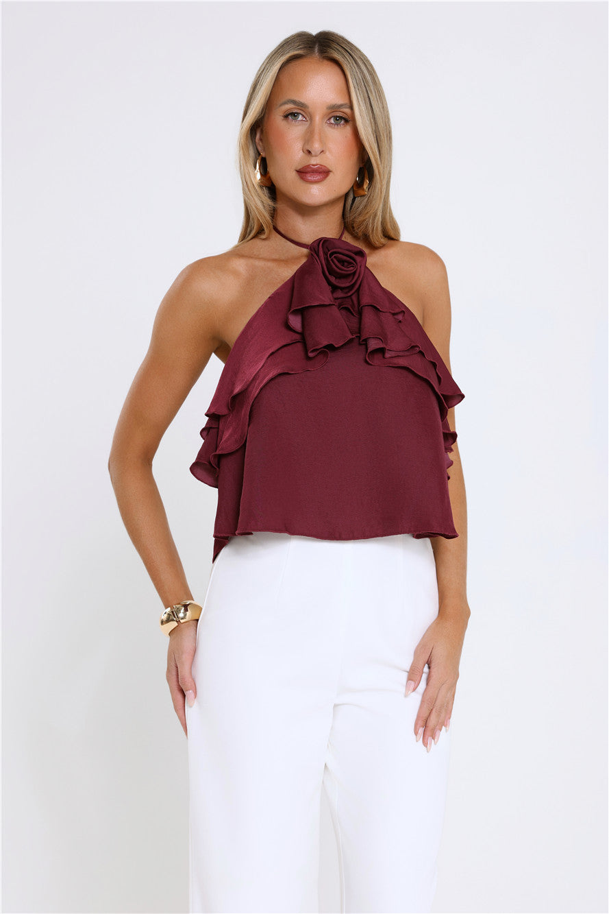 Floral Pop Halter Top Merlot