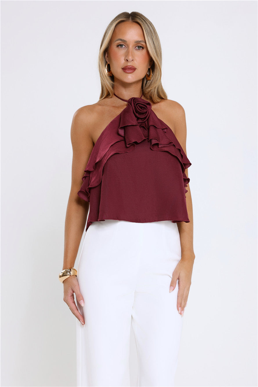 Floral Pop Halter Top Merlot