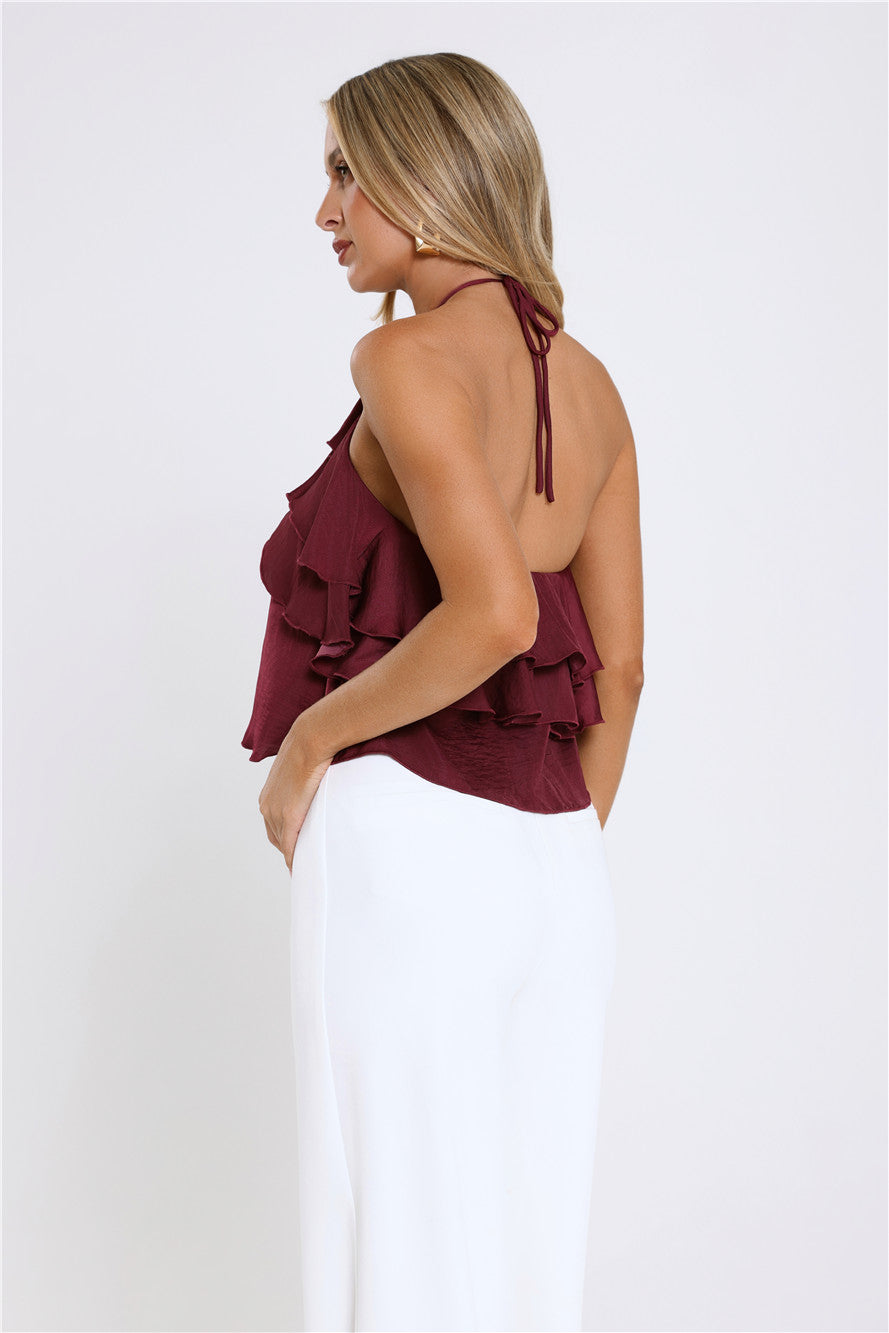 Floral Pop Halter Top Merlot