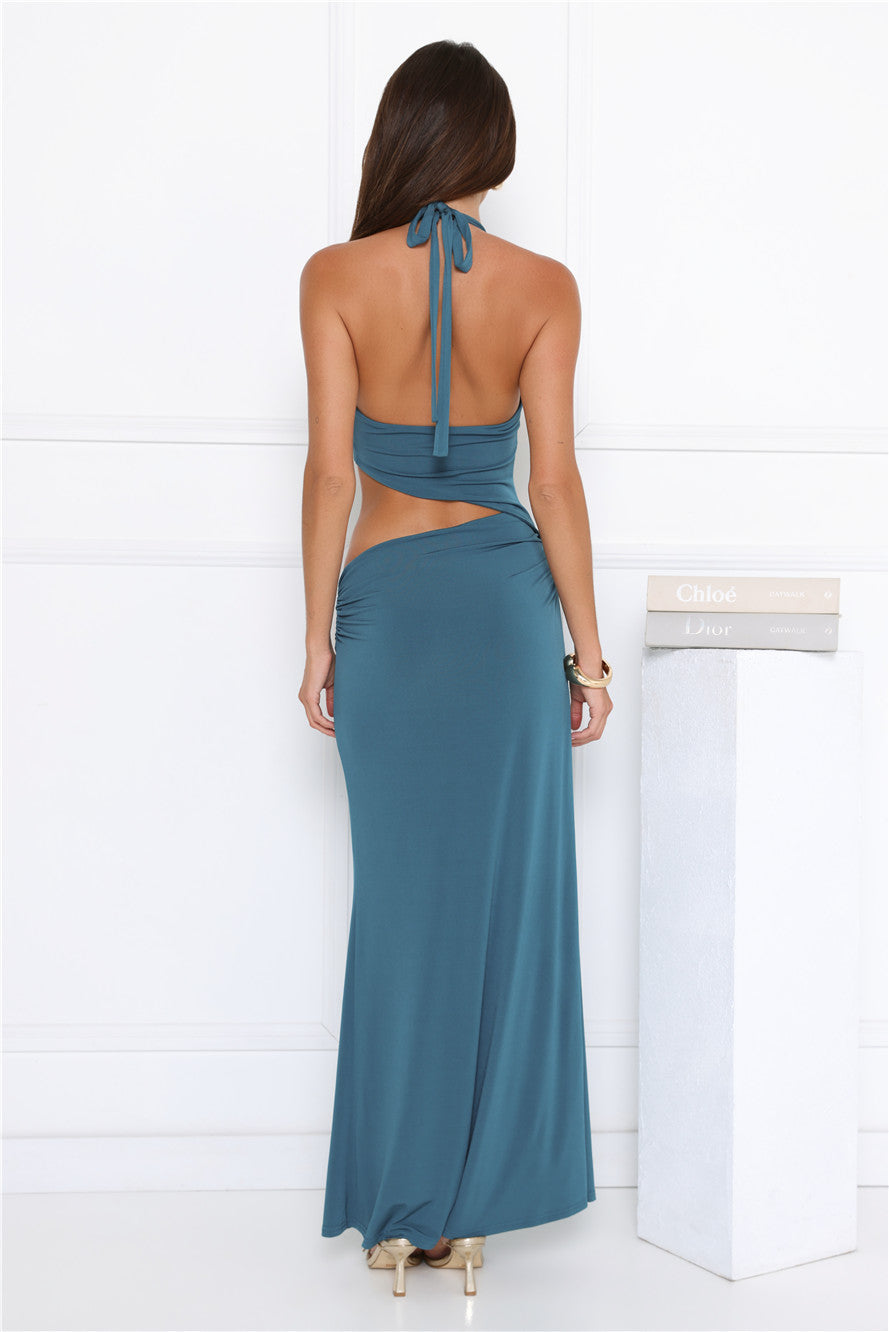 Take My Advice Halter Maxi Dress Teal