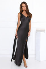 Styled For Likes Satin Maxi Dress Black