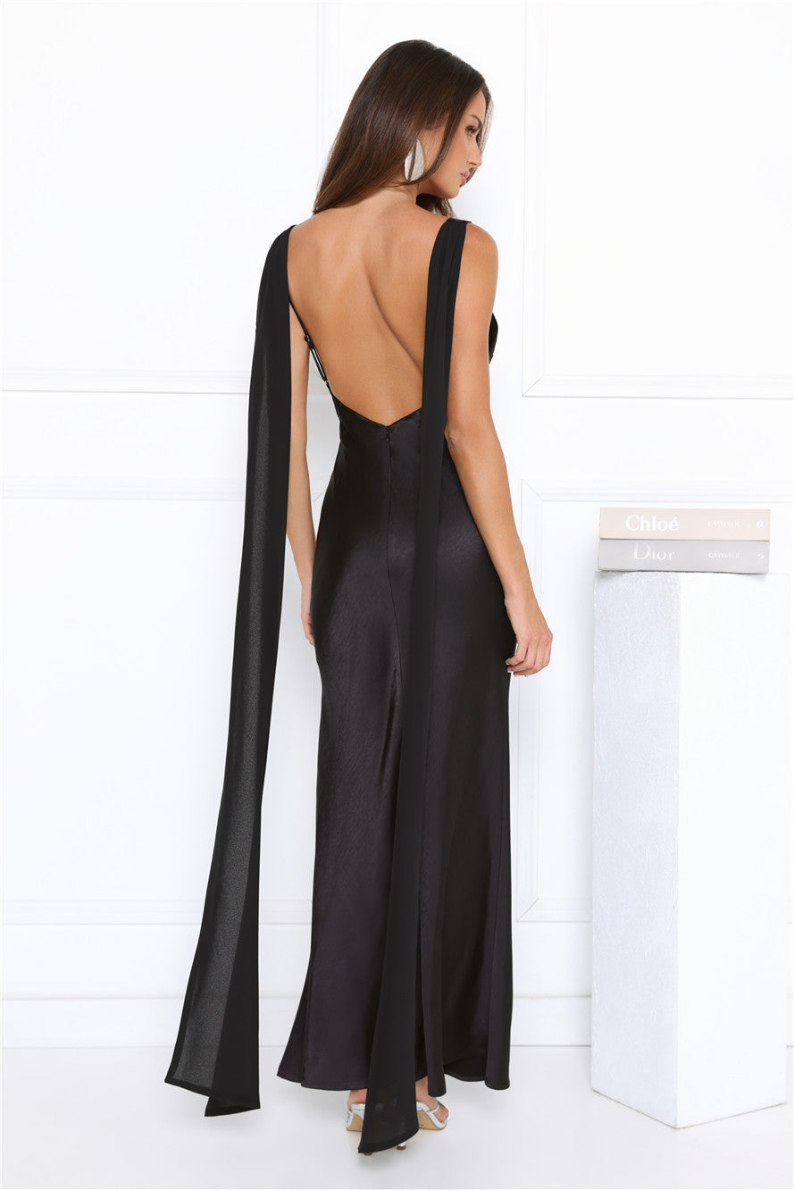 Styled For Likes Satin Maxi Dress Black