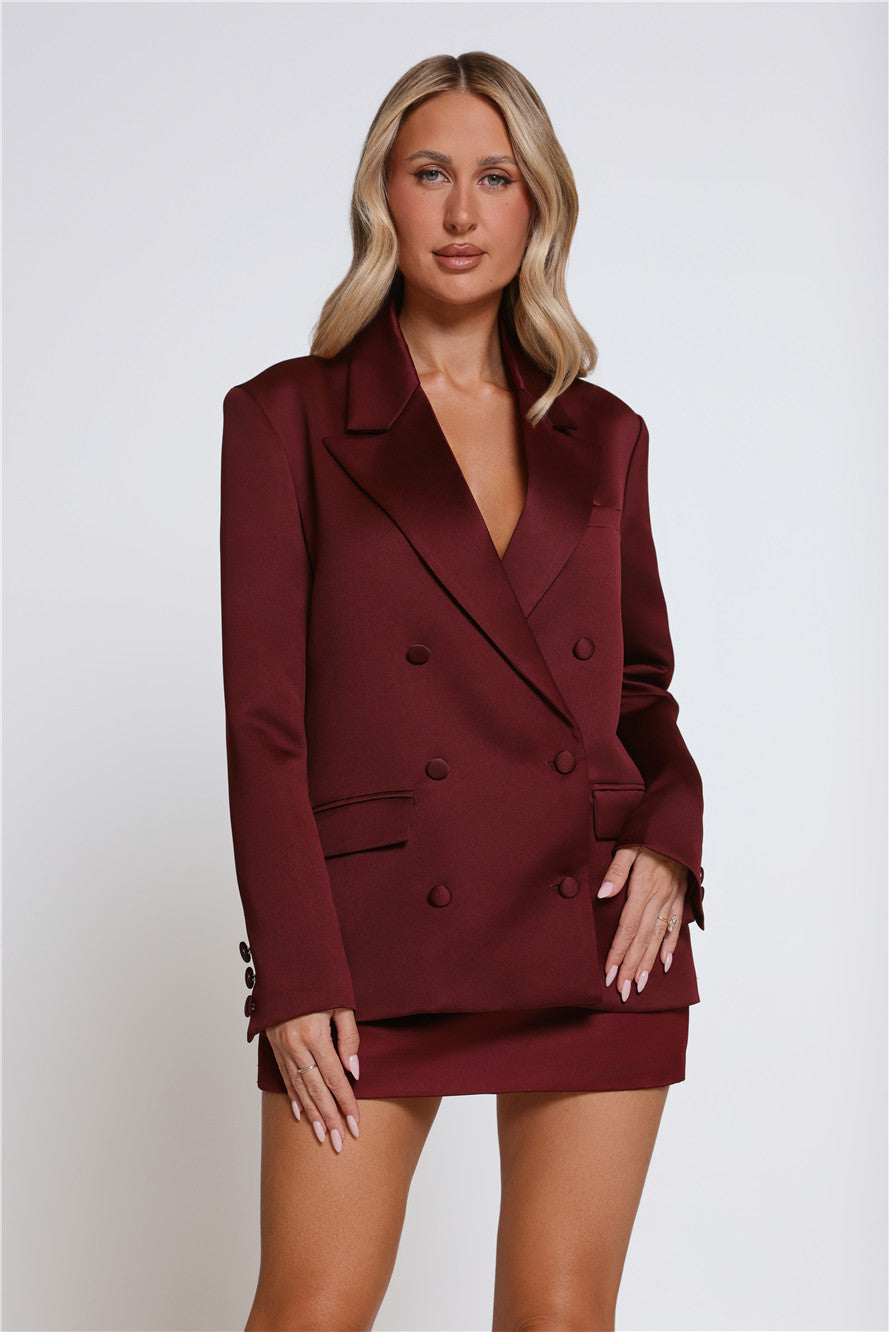Boss Babe Energy Satin Blazer Wine