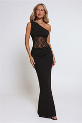 Lace Desire One Shoulder Maxi Dress Black