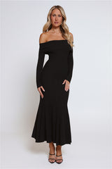 After Hours Aura Knit Off Shoulder Maxi Dress Black