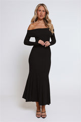 After Hours Aura Knit Off Shoulder Maxi Dress Black