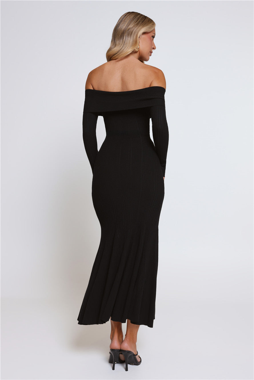 After Hours Aura Knit Off Shoulder Maxi Dress Black
