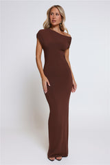 Dearest Desire Off Shoulder Maxi Dress Chocolate
