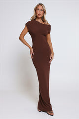 Dearest Desire Off Shoulder Maxi Dress Chocolate