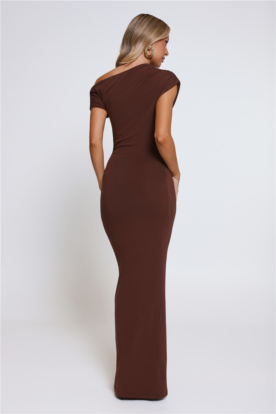 Dearest Desire Off Shoulder Maxi Dress Chocolate
