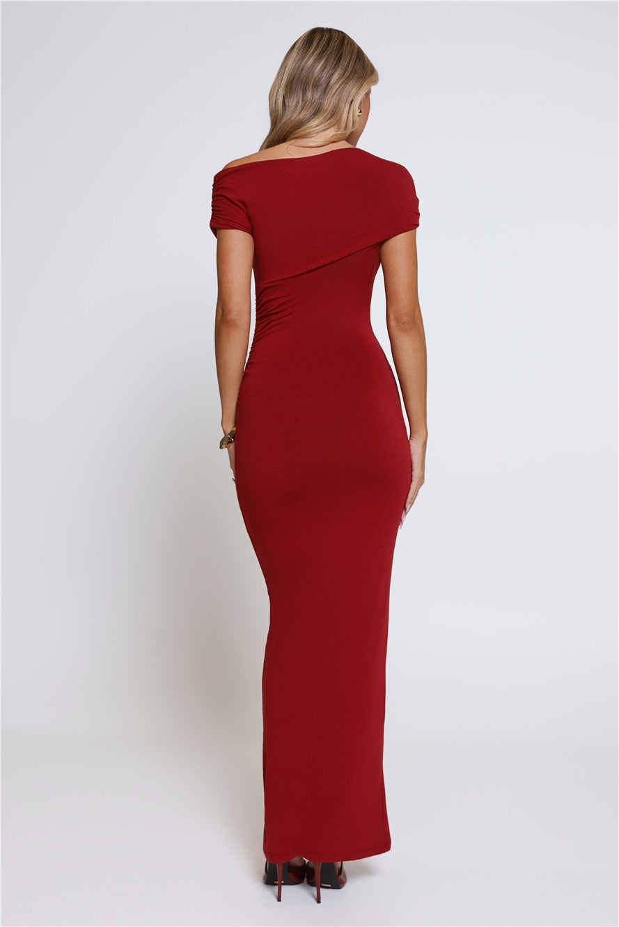 Dearest Desire Off Shoulder Maxi Dress Wine
