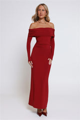 Mind Made Up Off Shoulder Long Sleeve Maxi Dress Wine