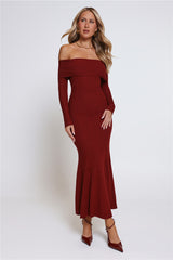 After Hours Aura Knit Off Shoulder Maxi Dress Wine