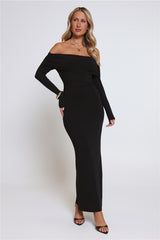 Mind Made Up Off Shoulder Long Sleeve Maxi Dress Black