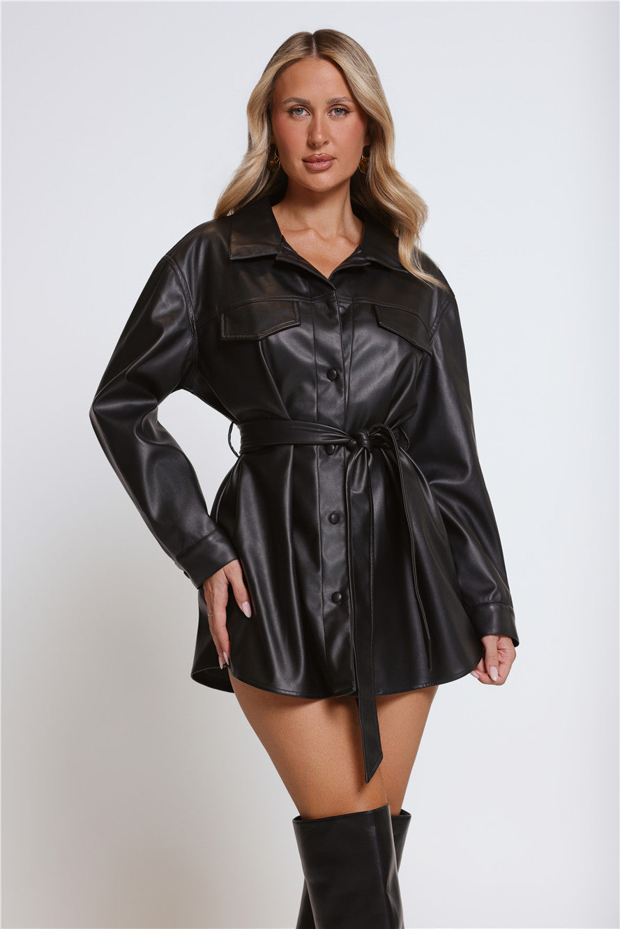 The Soho Belted Faux Leather Jacket Black