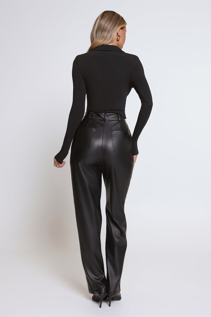 BASE Form Luxe Knit Collared Long Sleeve Top Black