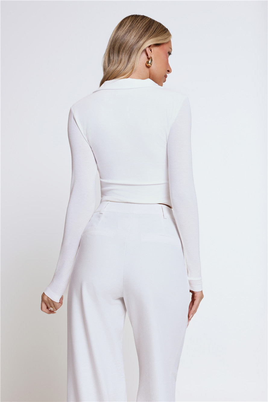 BASE Form Luxe Knit Collared Long Sleeve Top White
