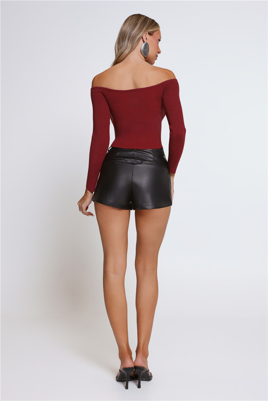 Rose Enchantment Ribbed Long Sleeve Top Wine