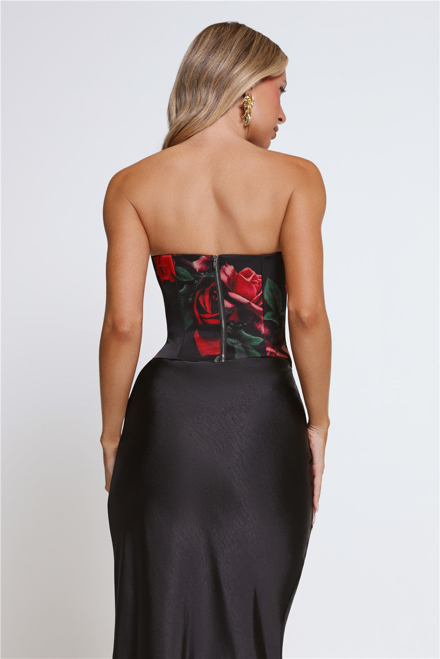 Rosy Mood Strapless Corset Top Black