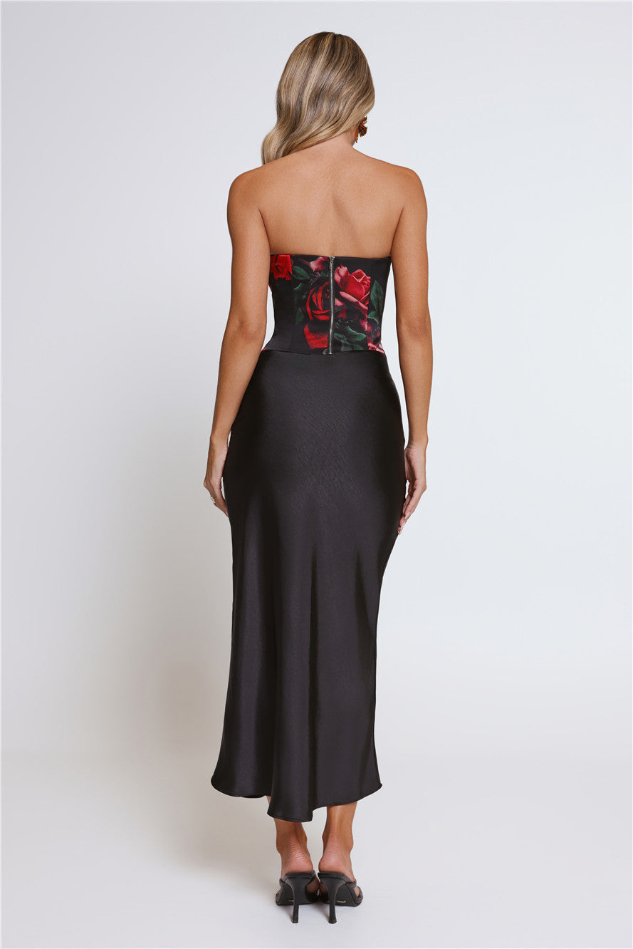 Rosy Mood Strapless Corset Top Black