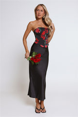 Satin Slip Maxi Skirt Black