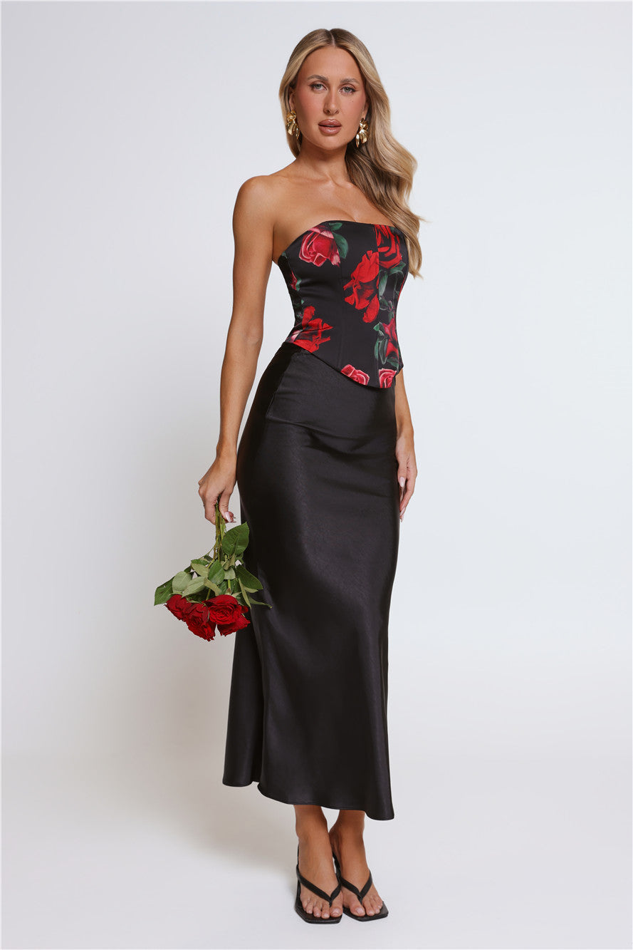 Satin Slip Maxi Skirt Black