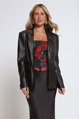 The Confident Faux Leather Blazer Black