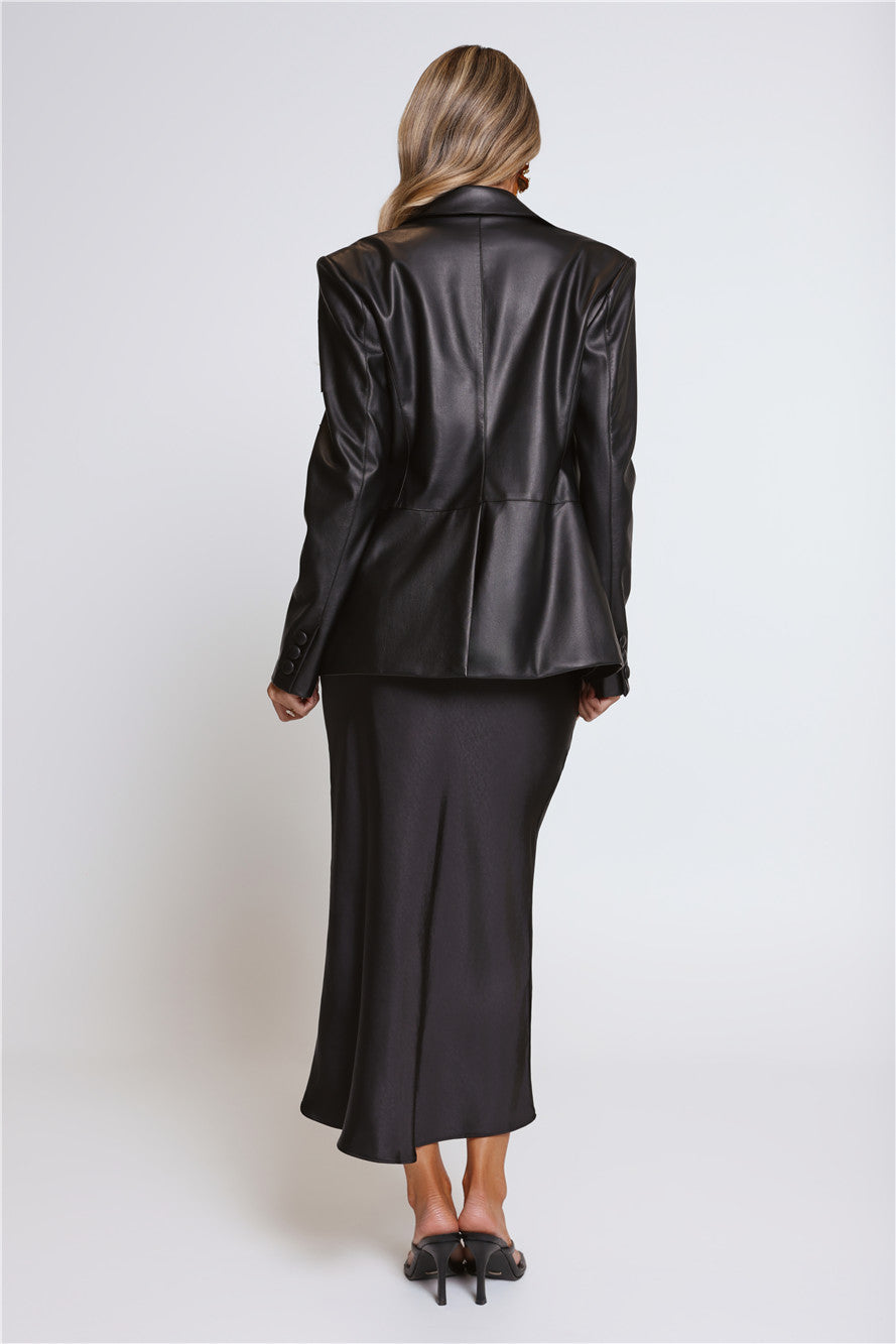 The Confident Faux Leather Blazer Black