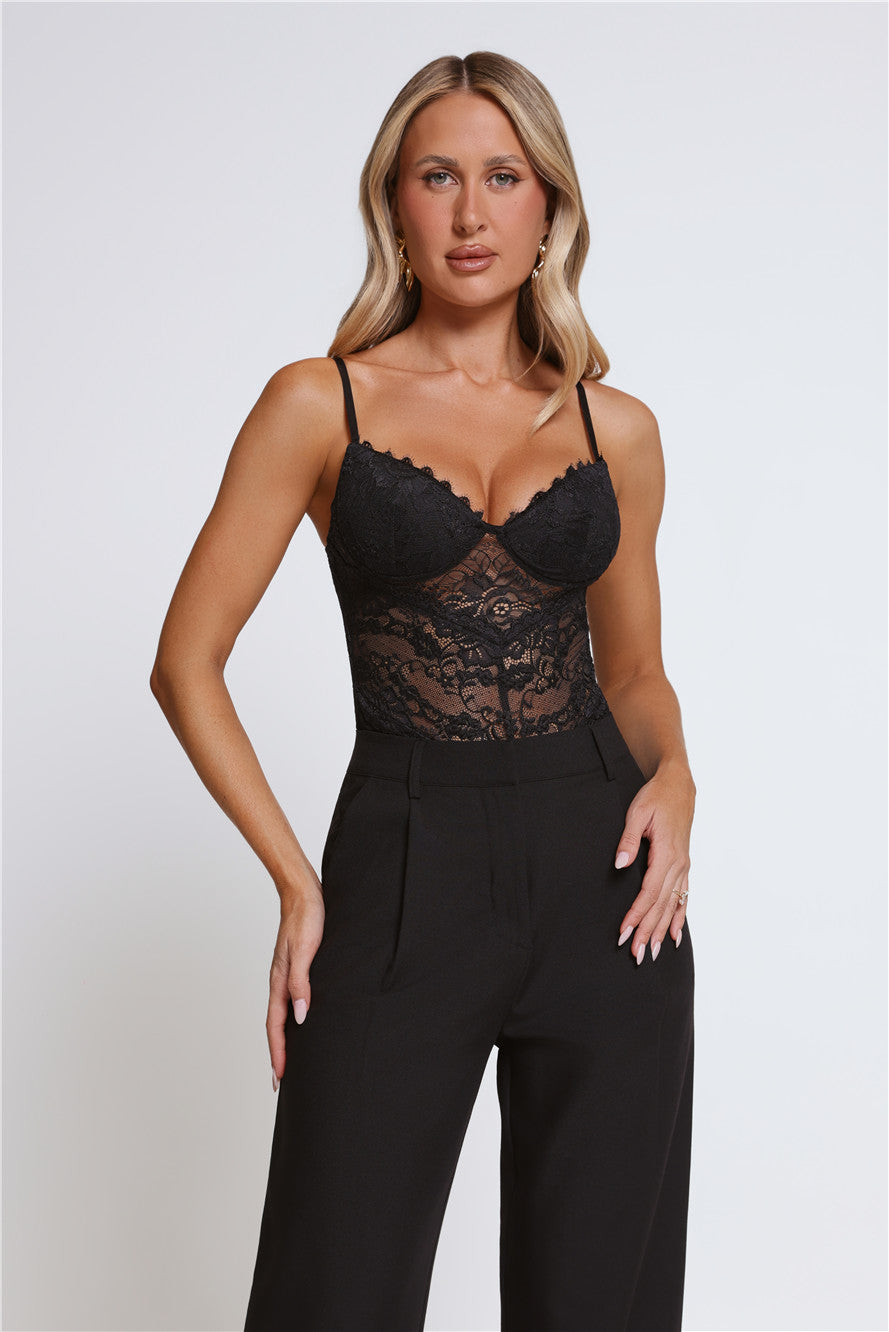 The Forever Fit Lace Bodysuit Black