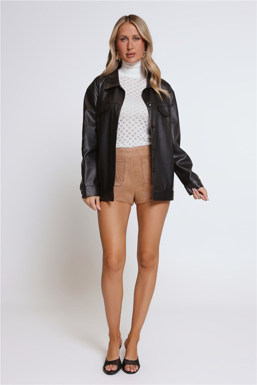 Kendall Faux Leather Shacket Black