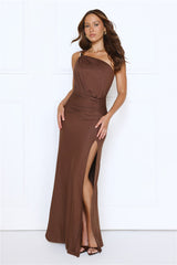 Starstruck Aura One Shoulder Maxi Dress Brown