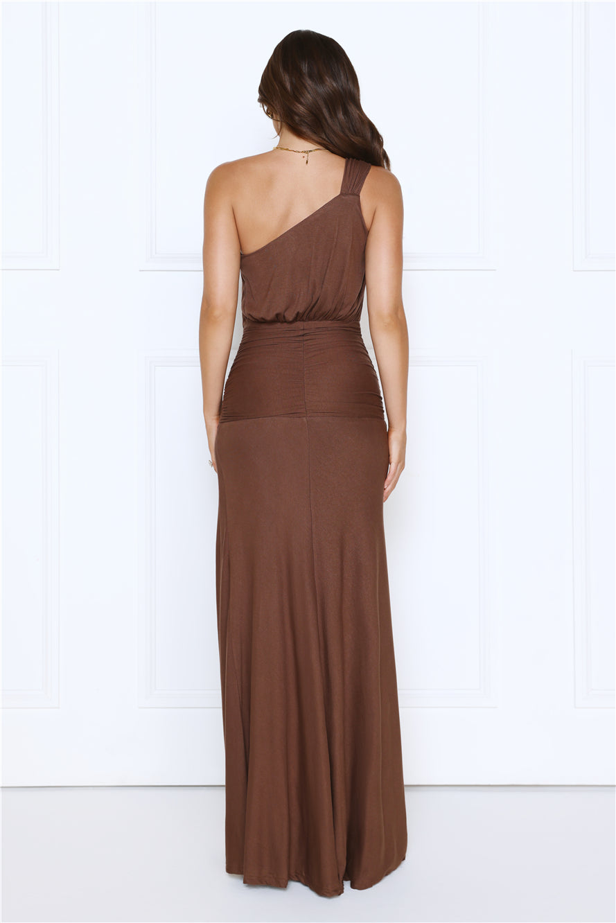 Starstruck Aura One Shoulder Maxi Dress Brown